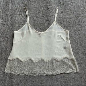 Aritzia Wilfred Cream Silk Tank Top with Lace Trim